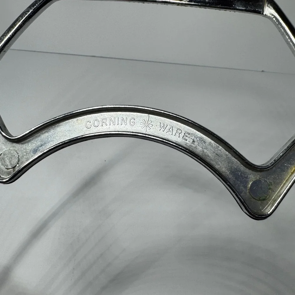 Vintage Corning Ware P-11-M Chrome Serving Cradle Ribbed‎ Handle Roaster Trivet